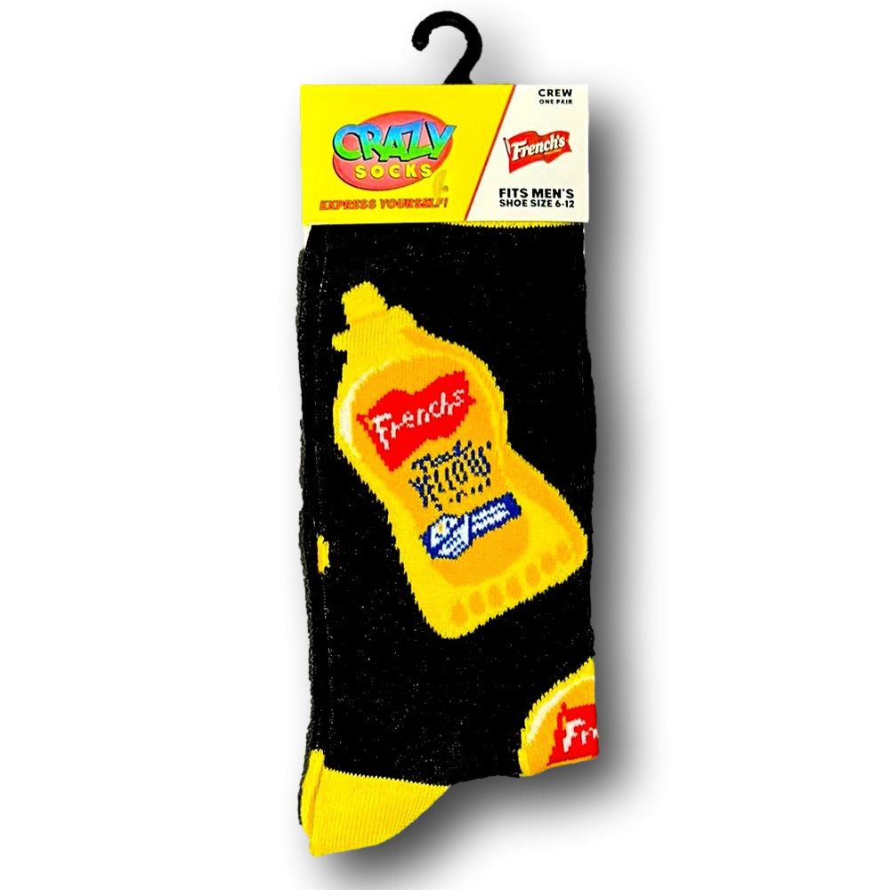 3/$20 French Yellow Mustard Funny Novelty Crew Socks - NWT